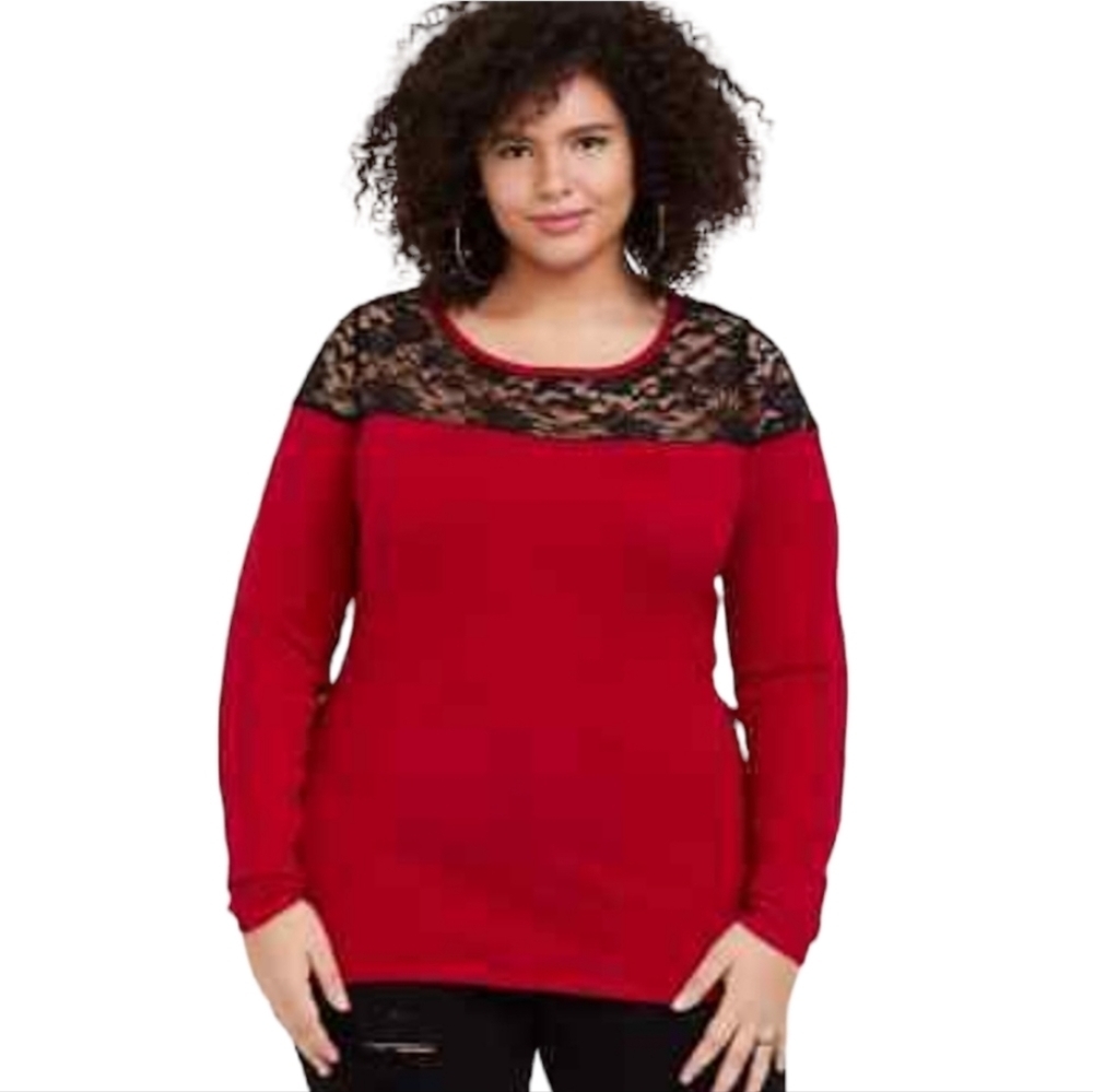 **PLUS SIZE** TORRID Black‎ Lace Knit Red Sweater